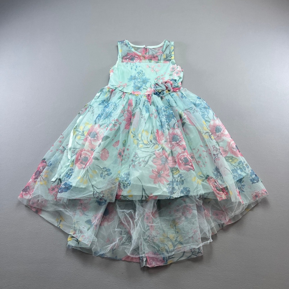 Zunie Party Dress Girls Small 6-6X Multi Floral Mesh High Low Hem Sleeveless